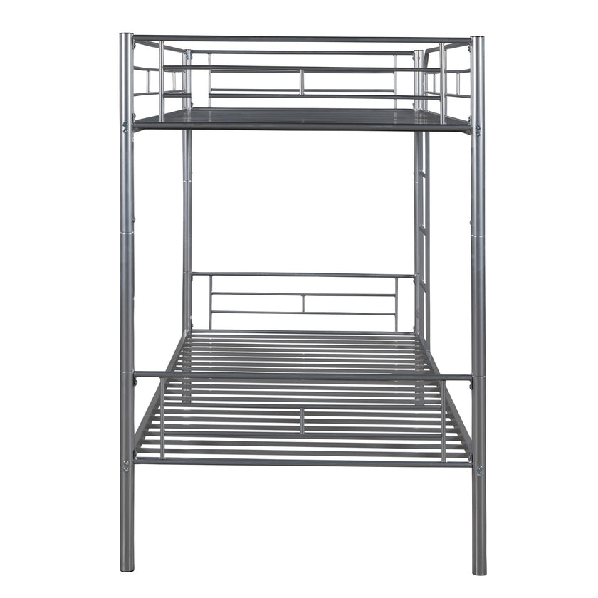 Twin Over Twin Metal Bunk Bed  Silver