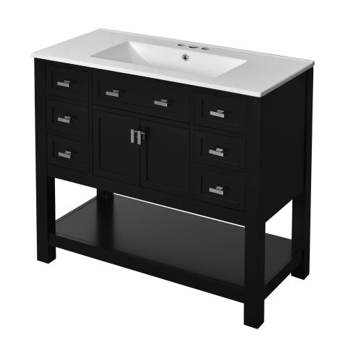 36'' Bathroom Vanity With Top Sink, Modern Bathroom Storage Cabinet With 2 Soft Closing Doors And 6 Drawers, Single Sink Bathroom Vanity
