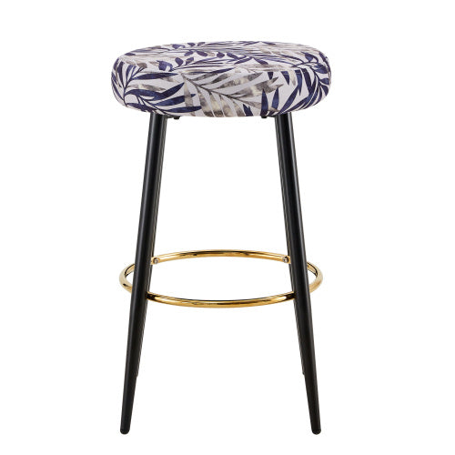 Counter Height Bar Stools Set Of 2, PU Kitchen Stools Upholstered Dining Chair Stools 24 Inches Height With Golden Footrest For Kitchen Island Coffee Shop Bar Home Balcony Silver Leaves Velvet