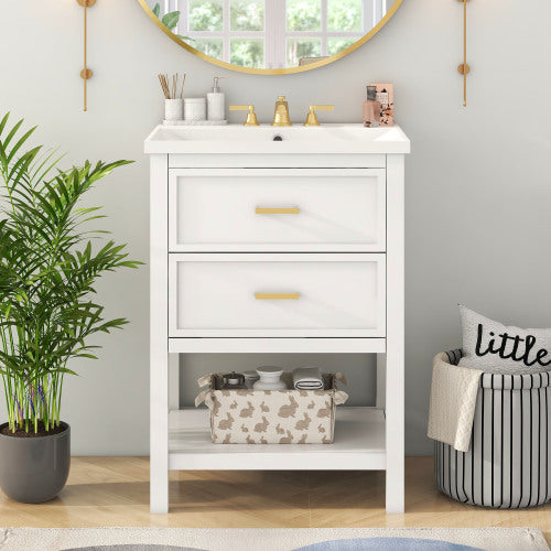 24'' Bathroom Vanity With Top Sink, Modern Bathroom Storage Cabinet With 2 Drawers, Single Sink Bathroom Vanity Replace SW000101AAK