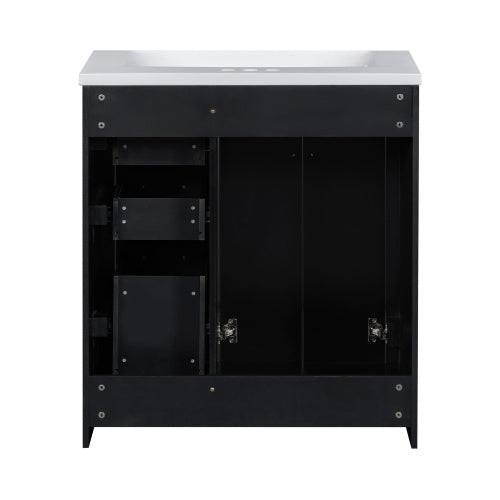 30'' Bathroom Vanity With Resin Sink Combo,Solid Wood Frame Bathroom Storage Cabinet, Freestanding Vanity Set With 3 Drawers& Soft Closing Doors