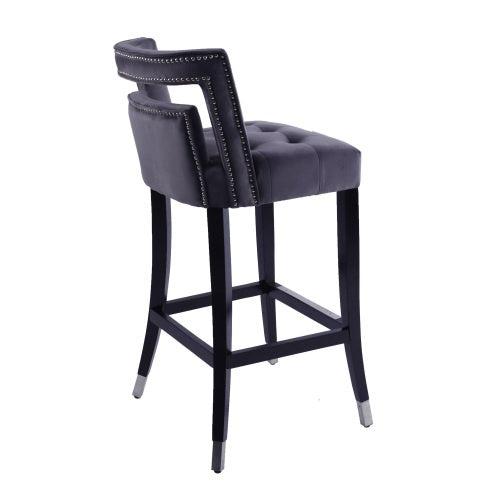 Suede Velvet Barstool With Nailheads Dining Room Chair2 Pcs Set - 30 Inch Seater Height