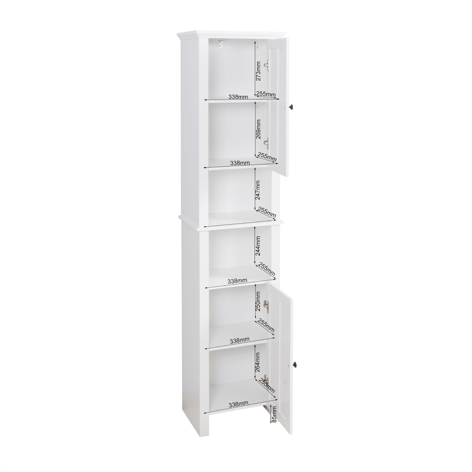 Bathroom Floor Cabinet 2 Doors 6 Shelves Wooden Storage 15.75x11.81