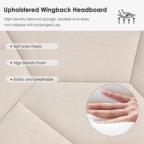 Queen Bed Frame, Linen Storage Headboard, Strong And Stable, No Noise, No Box Spring, Easy To Assemble