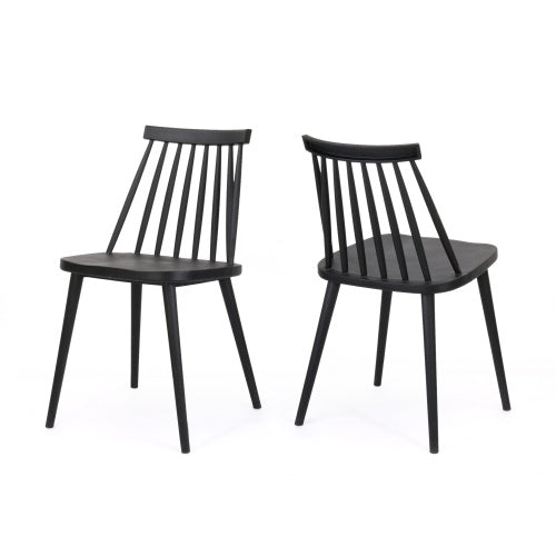 Farmhouse Spindle Back Dining Chairs, Set Of 2, Black