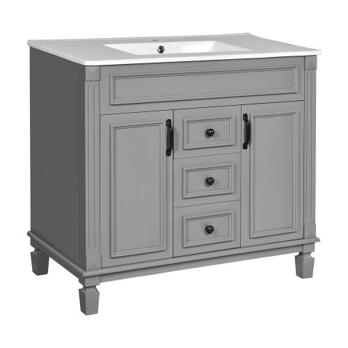 36'' Bathroom Vanity With Top Sink, Modern Bathroom Storage Cabinet With 2 Soft Closing Doors And 2 Drawers, Single Sink Bathroom Vanity