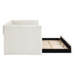 Twin Size Daybed, Upholstered Sofa Bed,The Bottom Pulls Out To Form A Bed ,Striped Corduroy Fabric- Beige 86x43.5x34