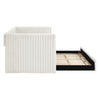 Twin Size Daybed, Upholstered Sofa Bed,The Bottom Pulls Out To Form A Bed ,Striped Corduroy Fabric- Beige 86x43.5x34