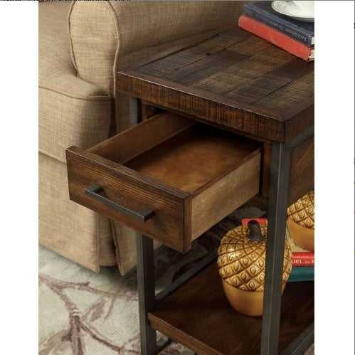 Modern Rustic Design 1pc Side Table Nightstand Multi-Colored Panels Oak Finish USB Outlet Sofa Side Table Home Furniture