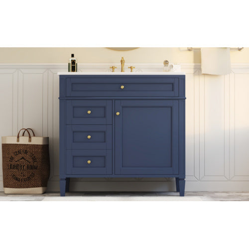 36'' Bathroom Vanity With Top Sink, Modern Bathroom Storage Cabinet With 2 Drawers And A Tip-out Drawer, Single Sink Bathroom Vanity