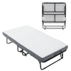 Folding Bed Cot With Mattress For Adults,  Foldable Metal Frame Bed For Guest With Memory Foam Mattress On Wheels, Saving Space Rollaway Bed