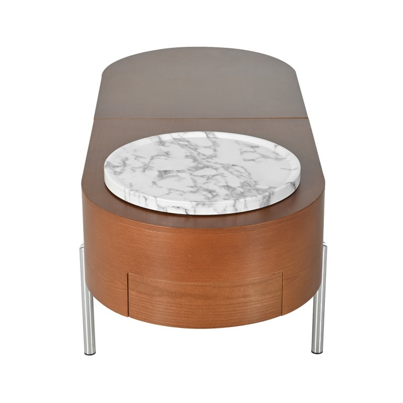 47.2-inch Lift Coffee Table With 360 Degree Marble Patterned Rotating Tray, Modern Oval Lift Tabletop,