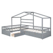 Twin Size House Platform Bed With Three Storage Drawers,Gray