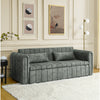 3 In 1 Pull-Out Bed Sleeper, Modern Upholstered 3 Seats Lounge Sofa & Couches With Rolled Arms Decorated With Copper Nails , Convertible Futon 3 Seats Sofabed With Two Drawers And Two Pillows