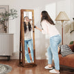 360 Swivel Jewelry Armoire, Lockable Jewelry Cabinet With Full-Length Mirror, Storage Shelves, Rustic Brown
