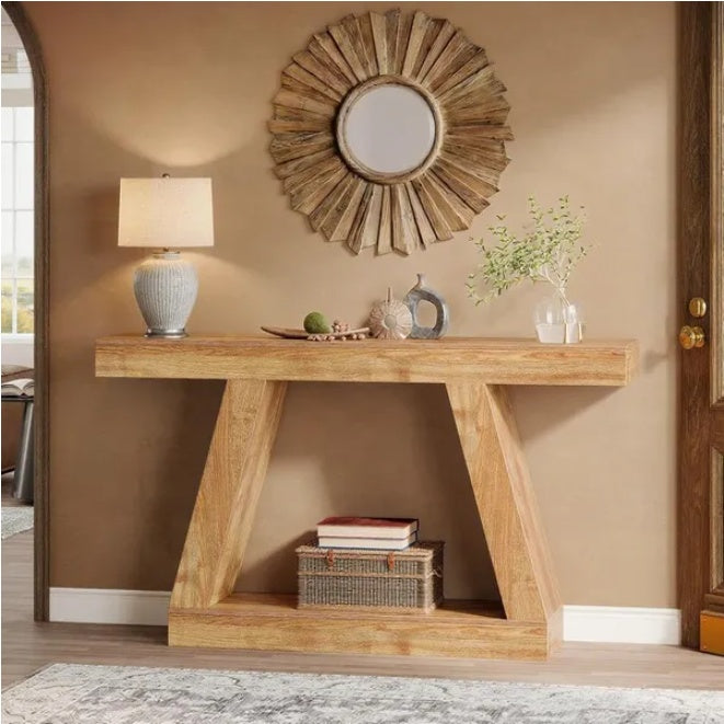 Console Table, 55-Inch Rustic Sofa Table With Storage, Industrial Wooden Entryway Table