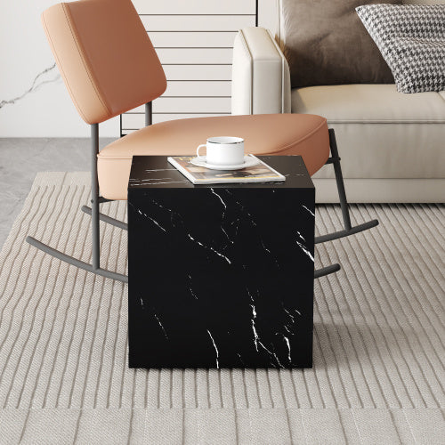 15.7x15.7x15.7 Inch Black Marble Texture MDF Coffee Table - Luxurious Design, Perfect Living Room Accent.Cube Fashion Texture Design Coffee Table, Suitable For Various Situations And Scenes