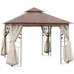 10' X 10' Outdoor Patio Gazebo Canopy With 2-Tier Polyester Roof, Netting, Curtain Sidewalls, And Steel Frame, Brown