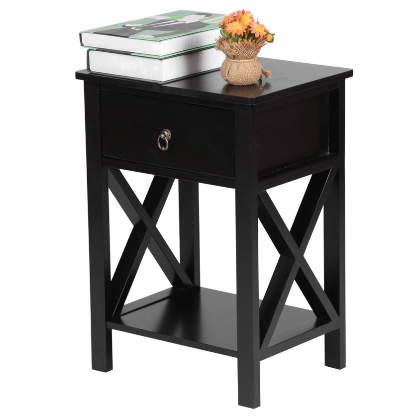 Black, MDF Painted, 40x30x55cm, Bedside Table