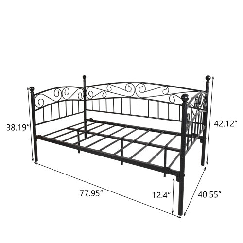 Metal Daybed Frame Multifunctional Mattress Foundation Bed Sofa With Headboard, Twin, Black