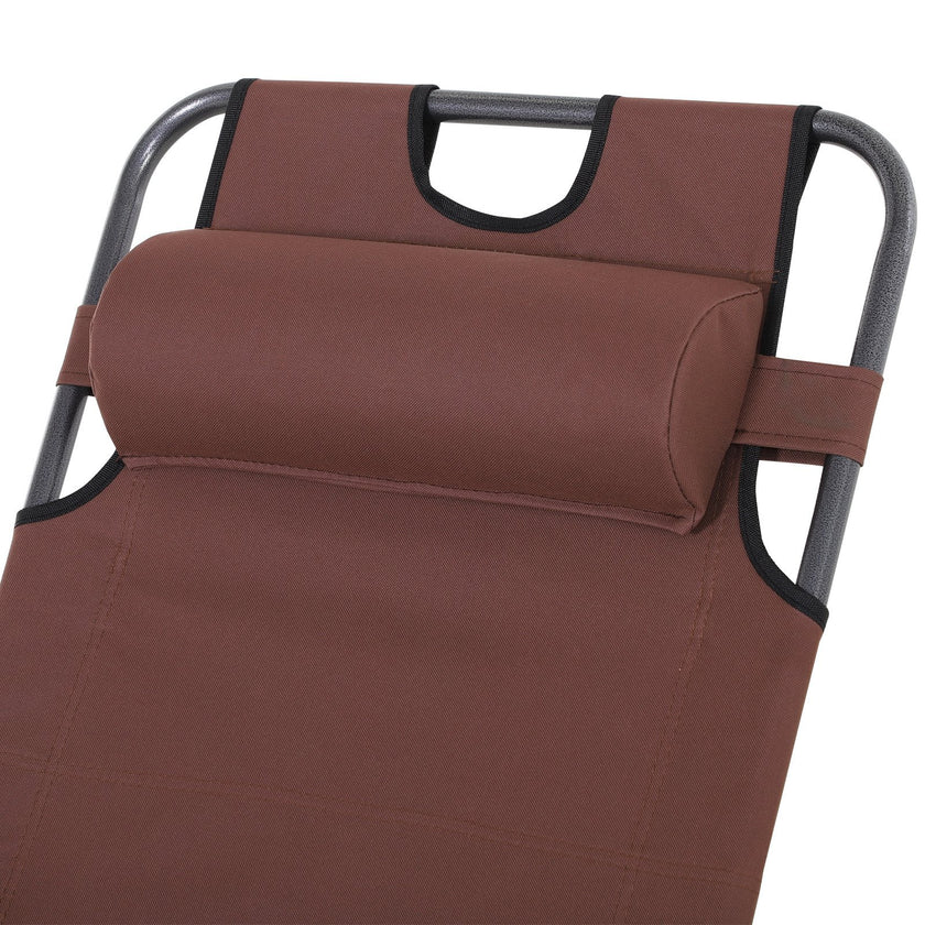 Lounging Relaxation  Folding Lounger With Metal Frame, Adjustable Footrest  Head Pillow