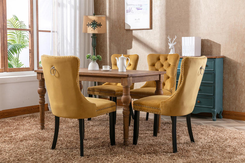 Modern High-end Plush Solid Wood Contemporary Velvet Cushioned Dining Chair