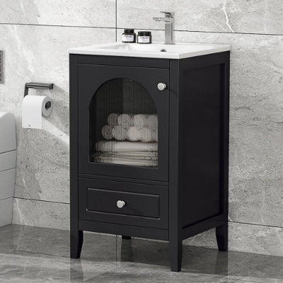 20 Bathroom Vanity With Sink, Bathroom Cabinet With Soft Closing Glass Door, A Drawer, Black