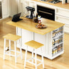Large Kitchen Island With 2 Bar Stools, Power Outlet, Door Internal Storage Rack, Kitchen Storage Cart On 5 Wheels With Drop Leaf, 5 Open Side Racks, 2 Drawers,for Kitchen,Dining Room