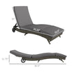 Patio Wicker Chaise Lounge Chair, Outdoor PE Rattan Sun Lounger With Adjustable Backrest And 2 Wheels, Gray