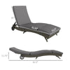 Patio Wicker Chaise Lounge Chair, Outdoor PE Rattan Sun Lounger With Adjustable Backrest And 2 Wheels, Gray