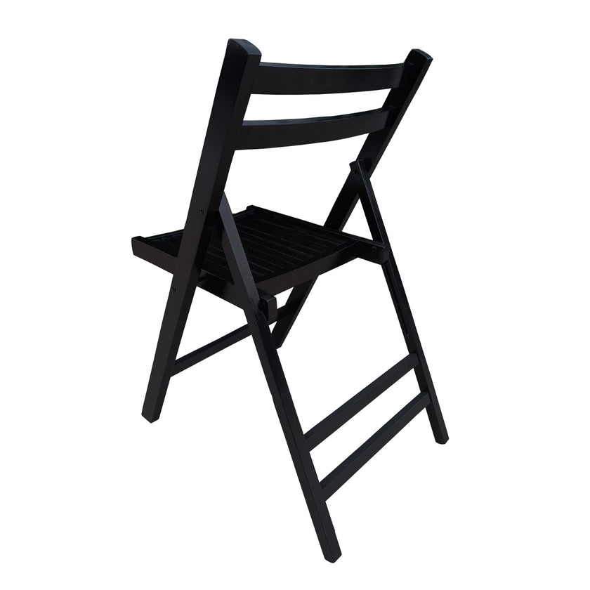 Black Slatted Wood Folding Chair, Set Of 4 - Foldable Event Style