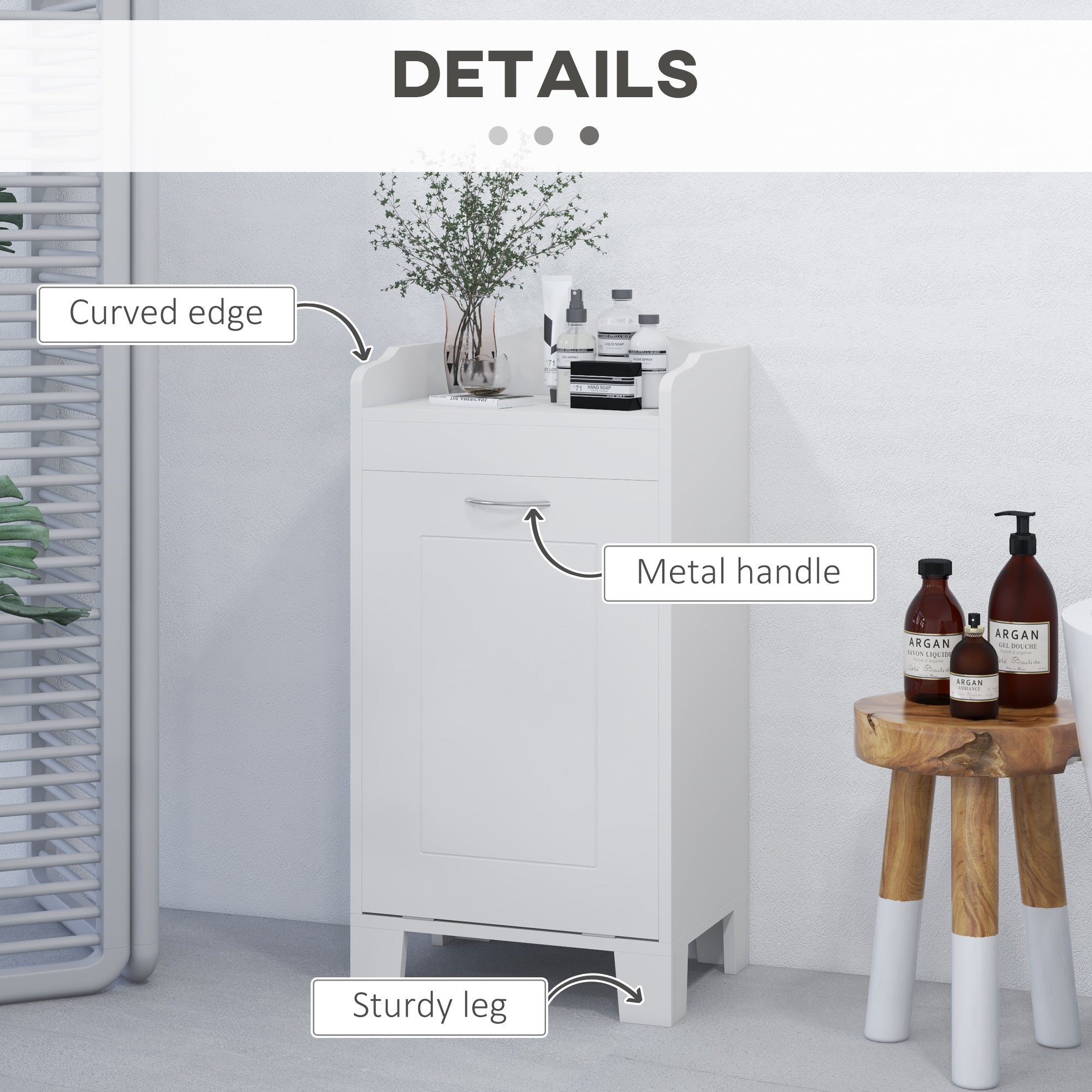 31  Tilt Out Laundry Hamper, Free Standing Bathroom Storage Cabinet  Home Organizer, White