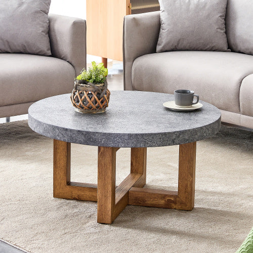 Modern Gray Texture MDF Round Coffee Table - 31.4 Diameter.A Modern Retro Circular Coffee Table With A Diameter Of 31.4 Inches, Made Of MDF Material, Suitable For Living Rooms