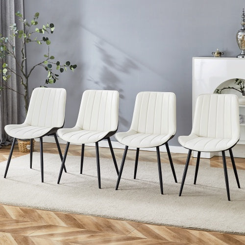 Extended Seat Cushion PU Dining Chair Set - Four Pieces.Smooth Line Design.Can Integrate Well Into Various Modern Home Decoration Styles.White And Black Splicing Colors.