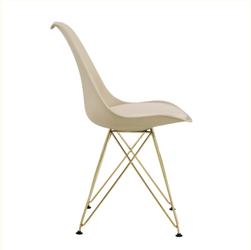 Modern Dining Chair With Shell Leisure Plastic Seat And Golden Steel Legs