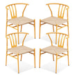4PCS Weave Dining Chair, Mid-Century Modern Metal Rattan Chair For Kitchen Dining Living Room, Wood Color