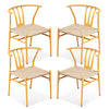 4PCS Weave Dining Chair, Mid-Century Modern Metal Rattan Chair For Kitchen Dining Living Room, Wood Color