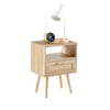 15.75  Rattan End Table With Power Outlet, USB Ports, Drawer   Solid Wood