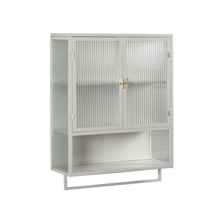 Modern Two-Door Wall Cabinet With Glass Doors And Open Shelf