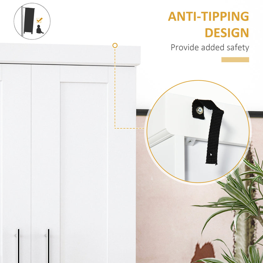 Modern Kitchen Pantry Cabinet Storage With With 4 Doors, Drawer And 3 Adjustable Shelves For Dining Room, White