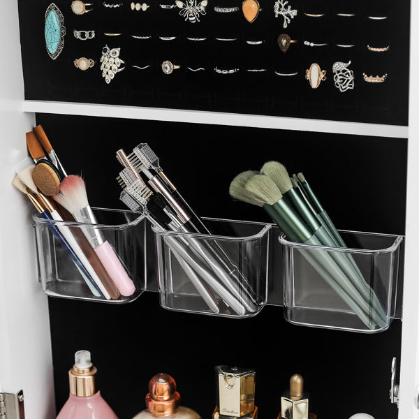 Full Mirror Wall Hanging, 4 Layers Of Storage, 3 Storage Boxes, Wooden Stickers