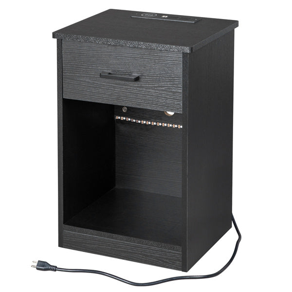Black Single Drawer Bedside Table With Socket And LED Light