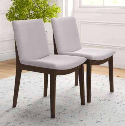 Modern Laura Mid-Century Modern Solid Wood Dining Chair Set With Upholstered Fabric, Beige Linen, 20 X 20 X 32 Inches   Set Of 2