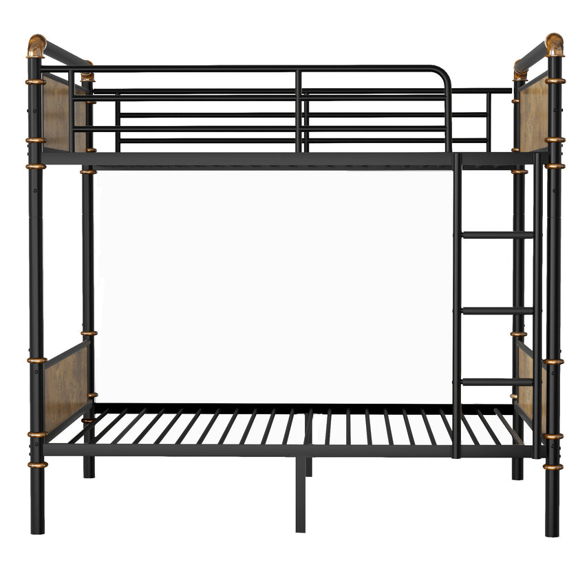 Double Bed Plus Double Bed Plus Metal Bunk Bed, Industrial Grade Detachable Bunk Bed With Safety Railing, Suitable For Teenagers, Black,
