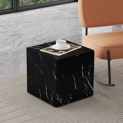 15.7x15.7x15.7 Inch Black Marble Texture MDF Coffee Table - Luxurious Design, Perfect Living Room Accent.Cube Fashion Texture Design Coffee Table, Suitable For Various Situations And Scenes