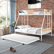 Metal Double Bunk Bed With Rollers Heavy Duty Sturdy Metal Noise Reduction Safety Barrier Wood Trim