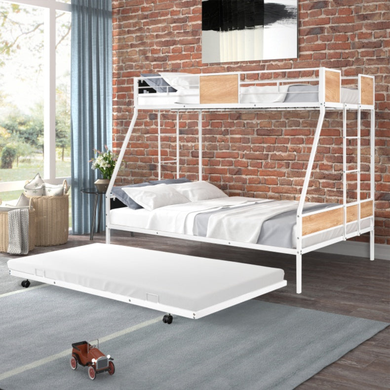 Metal Double Bunk Bed With Rollers Heavy Duty Sturdy Metal Noise Reduction Safety Barrier Wood Trim