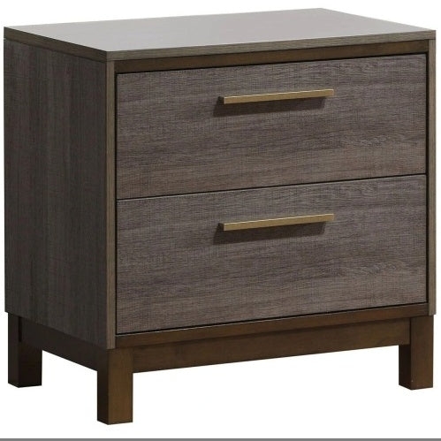 Contemporary 1pc Nightstand Two Tone Antique Gray Bedroom Furniture Nightstand Center Metal Glides Brass Bar Pulls