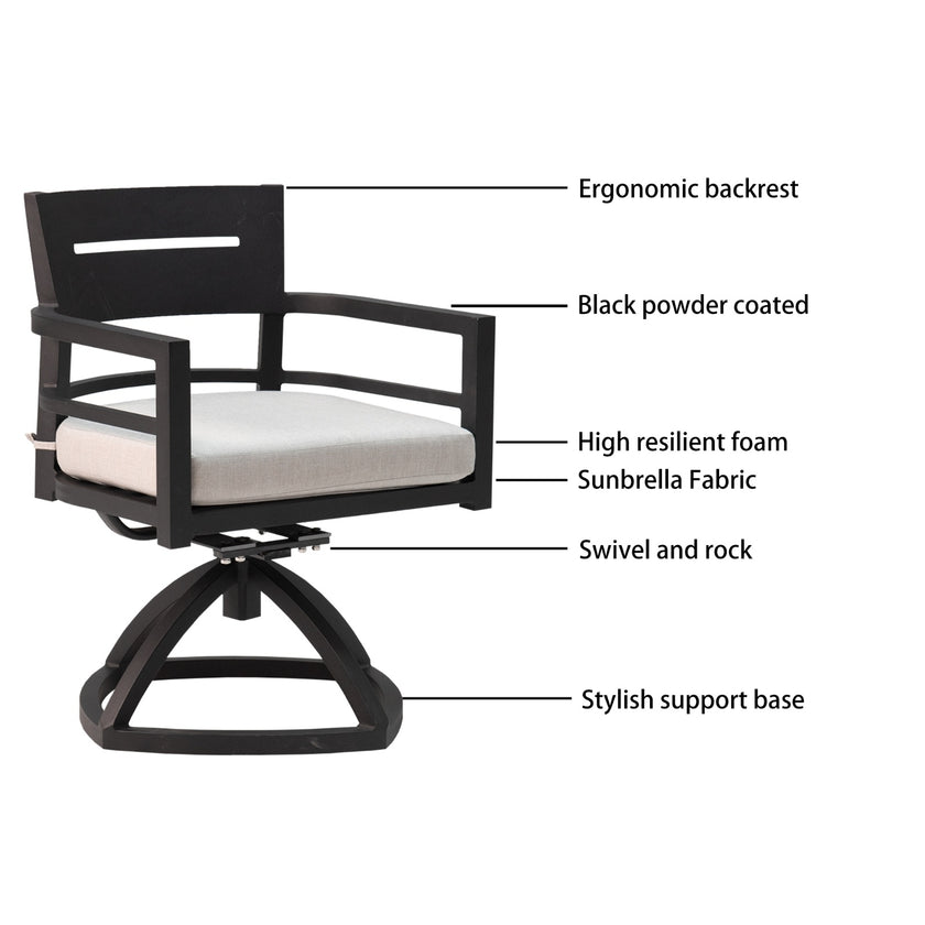 Outdoor Patio Aluminum Swivel Rocker 2PCS With Outdoor-grade Sunbrella Fabric Cushions, Ember Black