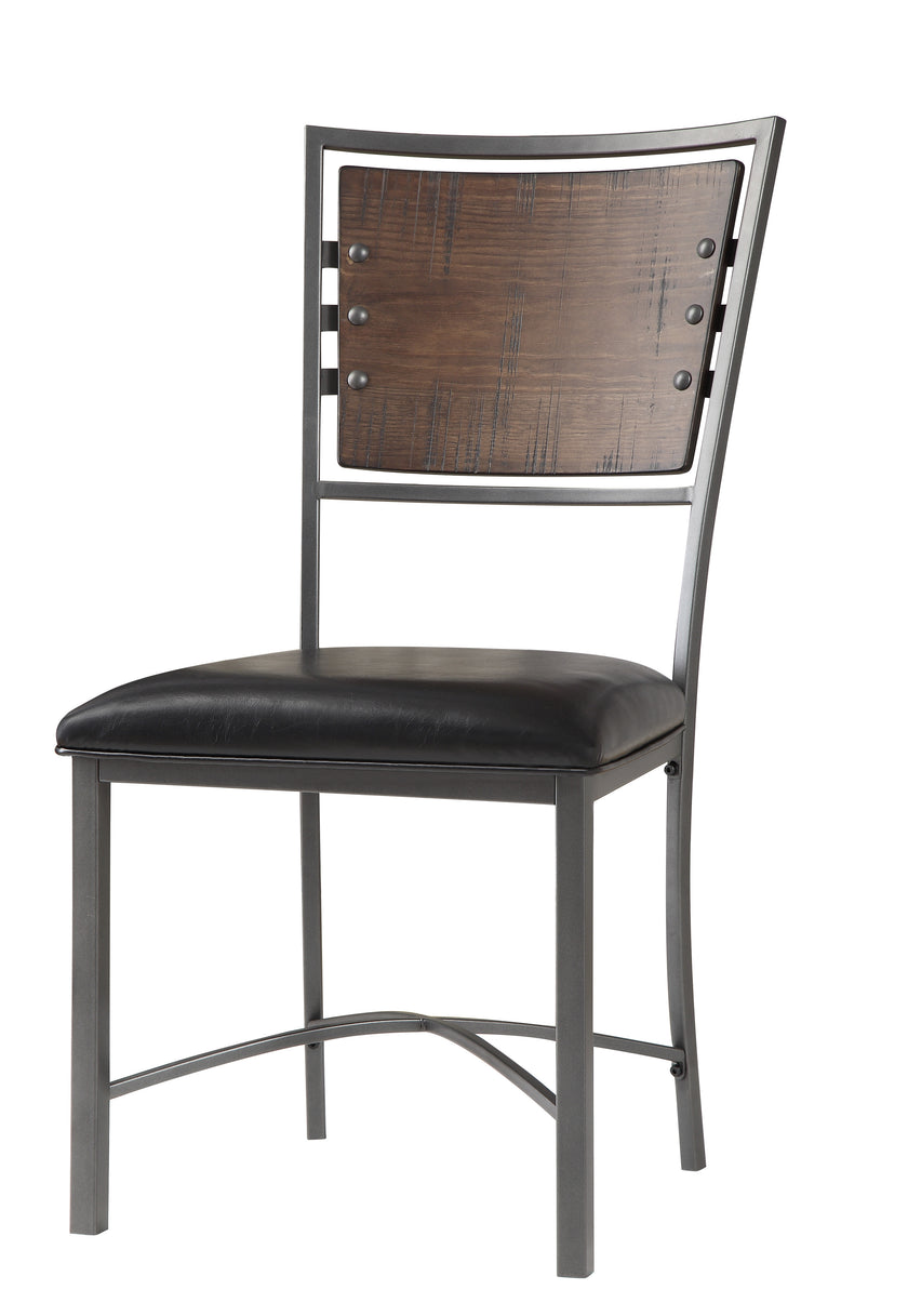 Industrial Style Metal Frame Chairs Set Of 2, Faux Leather Seat Burnished Brown Finish And Gray Metal Finish Rustic Style Dining Kitchen Furniture